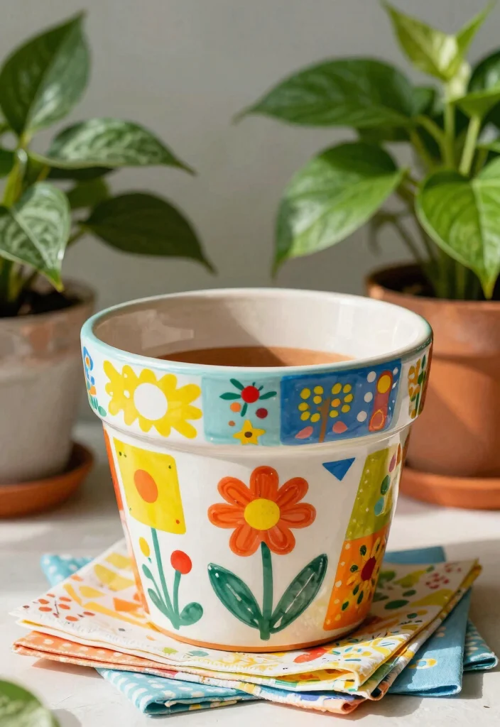 14 Ceramic Flower Pot Concepts That Add Color Without Painting - 4. Decoupage Delight 1