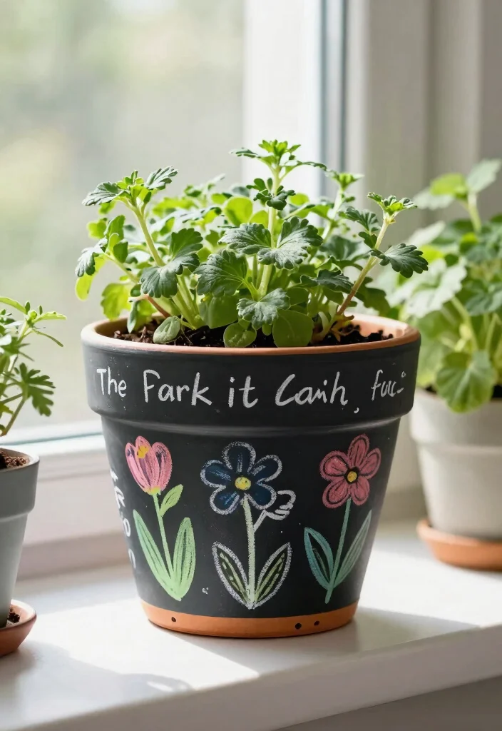 14 Ceramic Flower Pot Concepts That Add Color Without Painting - 6. Chalkboard Paint 1
