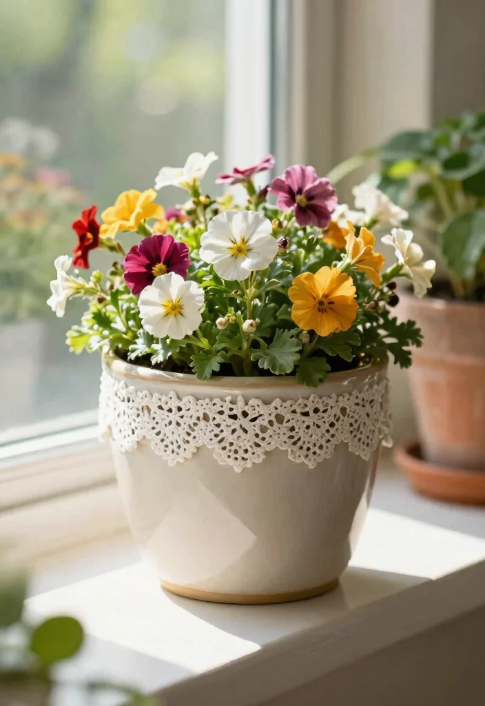 14 Ceramic Flower Pot Concepts That Add Color Without Painting - 9. Embellished Edges 1