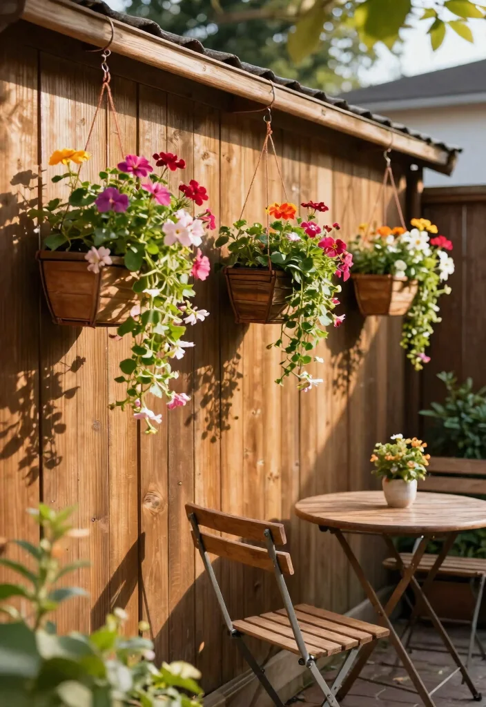 14 Fence Screening Ideas That Block Neighbors Without Full Rebuild - 11. Hanging Wooden Planters for a Rustic Touch 1