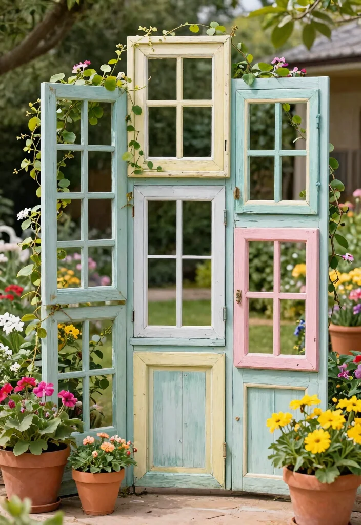 14 Fence Screening Ideas That Block Neighbors Without Full Rebuild - 13. Repurposed Window Frames as Screens 1