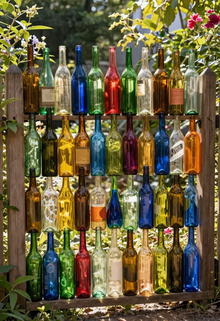 14 Fence Screening Ideas That Block Neighbors Without Full Rebuild - 6. Recycled Wine Bottles for a Unique Barrier 1