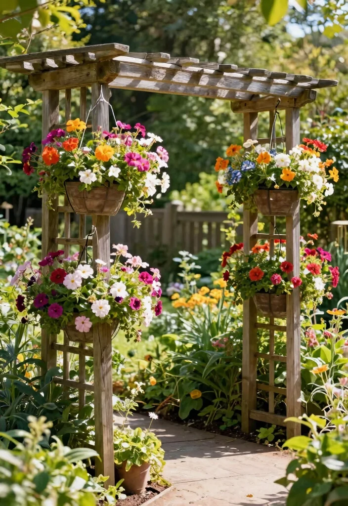 14 Fence Screening Ideas That Block Neighbors Without Full Rebuild - 9. Trellis with Hanging Planters 1