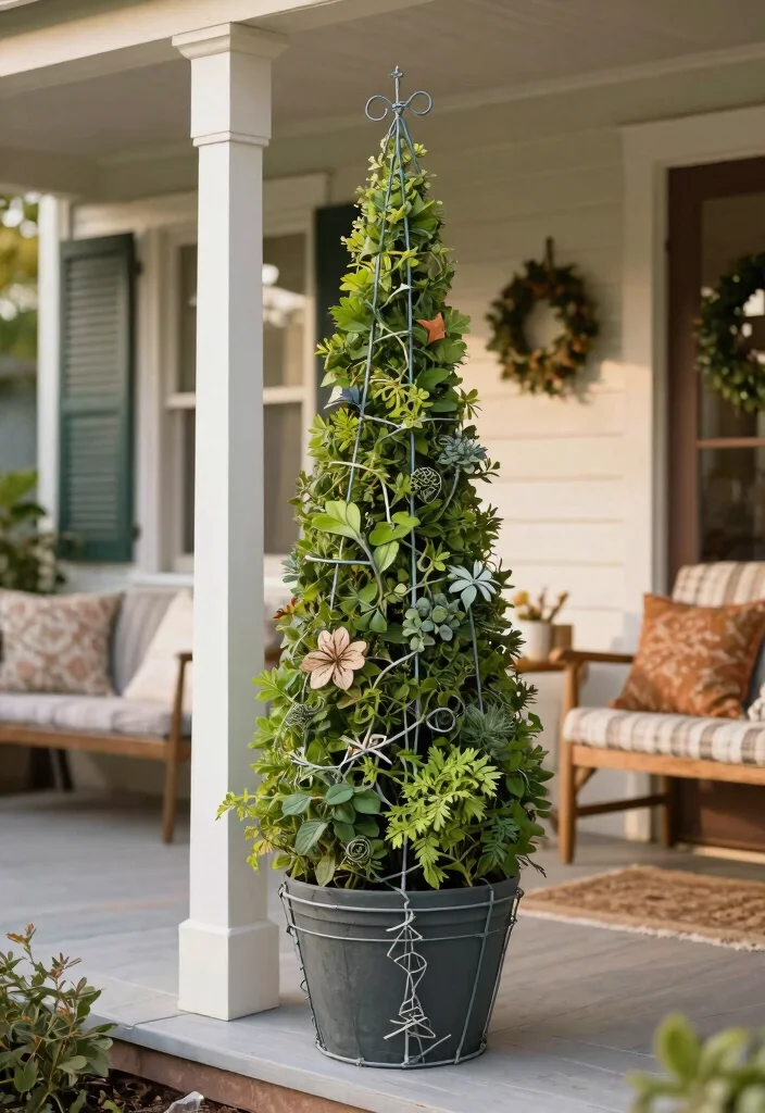 14 Front Porch Topiary Ideas That Stay Green Year-Round 14 14 Front Porch Topiary Ideas That Stay Green Year-Round - 13. Topiary with Decorative Wire Frames 1