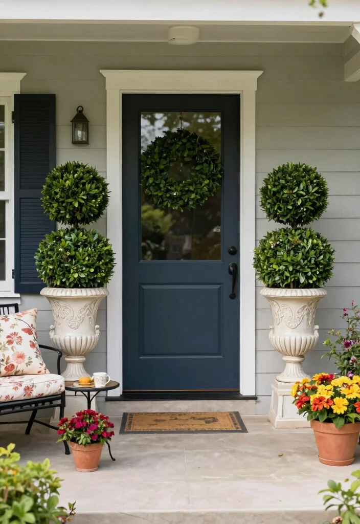 14 Front Porch Topiary Ideas That Stay Green Year-Round 4 14 Front Porch Topiary Ideas That Stay Green Year-Round - 3. Elegant Sphere Topiary 1