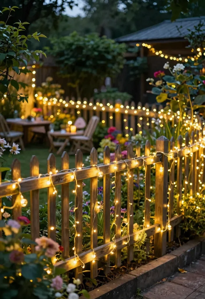 14 Lights on Fence Ideas That Stay Bright Without Running Wire - 1. Twinkling Fairy Lights 1