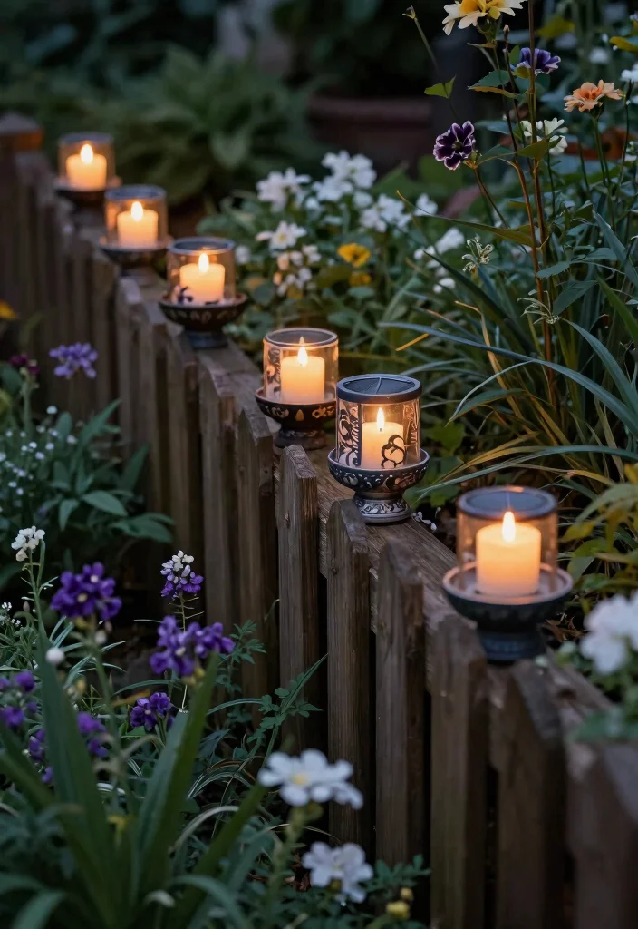14 Lights on Fence Ideas That Stay Bright Without Running Wire - 9. Solar Candle Lights 1