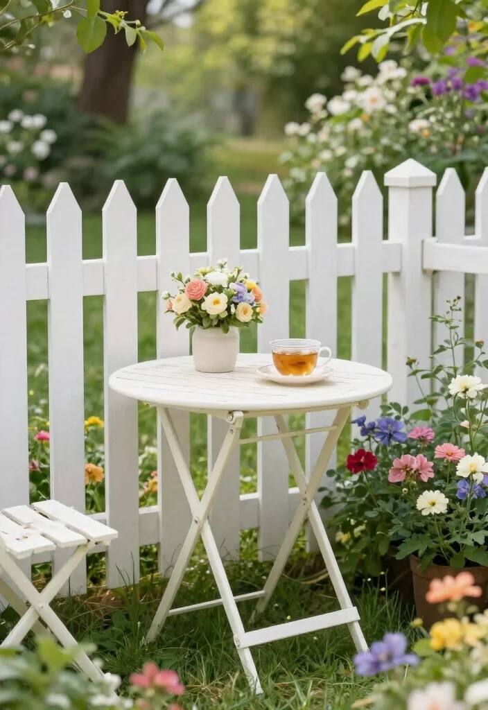 14 Picket Fence Decor Ideas That Add Charm Without Clutter - 11. Small Outdoor Tables 1
