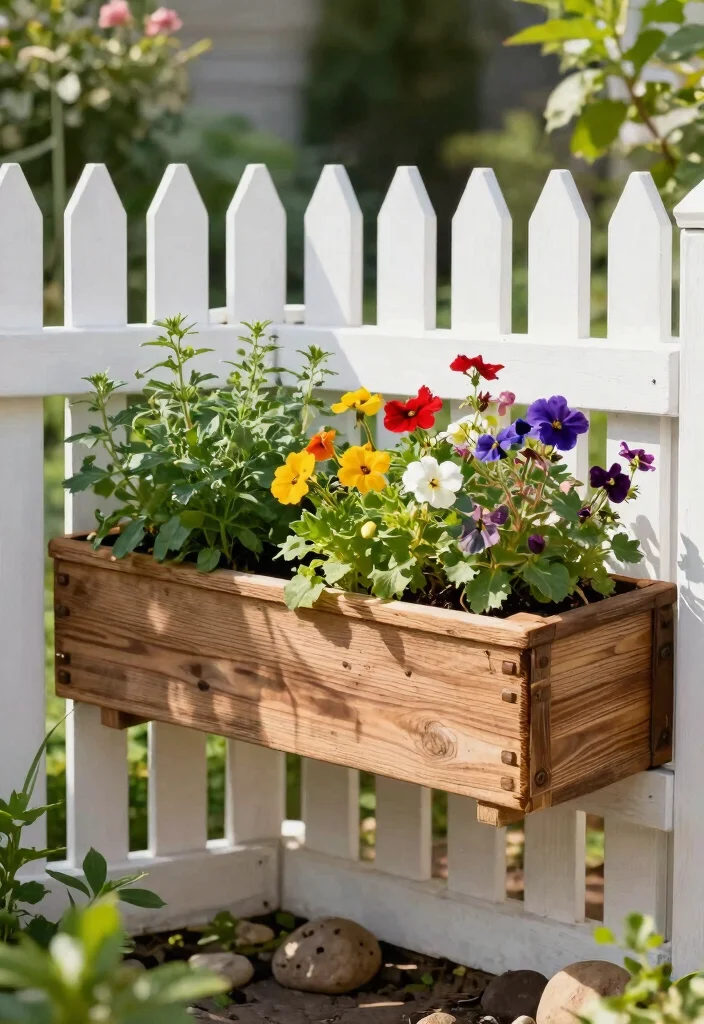 14 Picket Fence Decor Ideas That Add Charm Without Clutter - 5. Rustic Planter Boxes 1