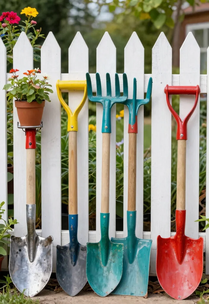 14 Picket Fence Decor Ideas That Add Charm Without Clutter - 7. Repurposed Garden Tools 1