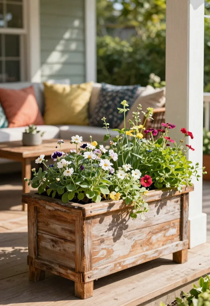 14 Porch Planter Ideas That Survive Heat and Missed Watering - 11. Rustic Wooden Planters 1