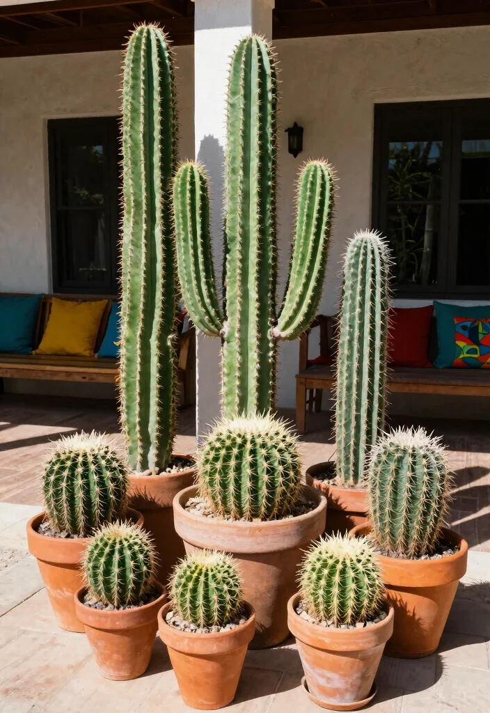 14 Porch Planter Ideas That Survive Heat and Missed Watering - 2. Bold Cacti Collection 1