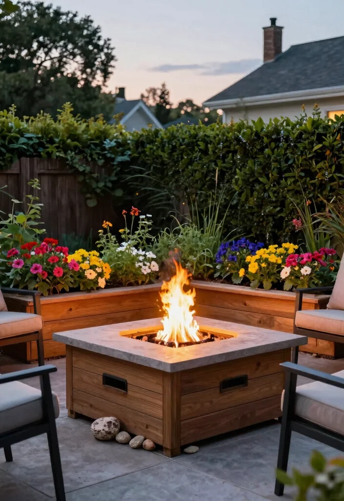 14 Small Backyard Fire Pit Ideas for Tight Spaces and HOA Rules - 5. Fire Pit with Planter Box 1