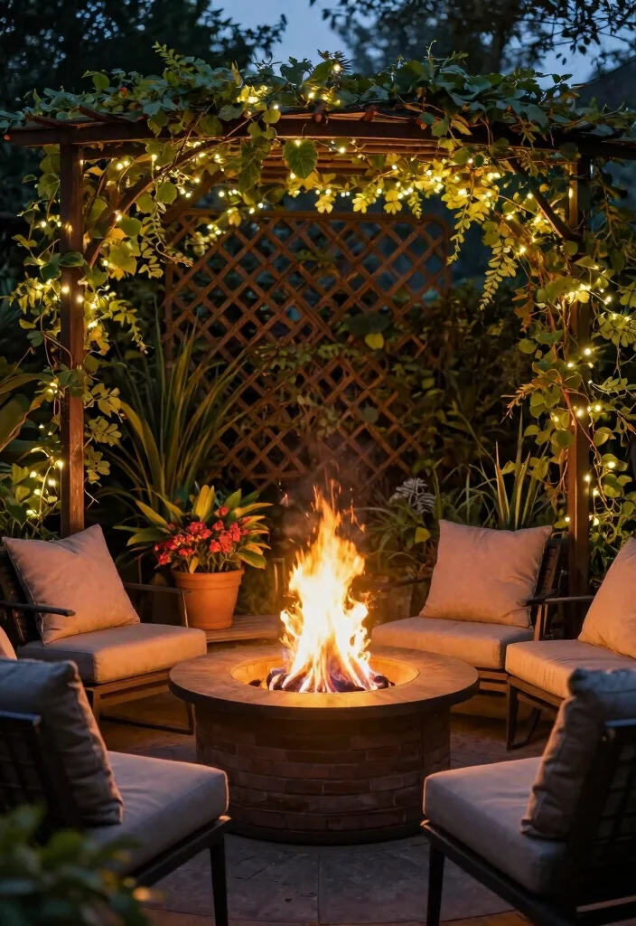 14 Small Backyard Fire Pit Ideas for Tight Spaces and HOA Rules - 7. Fire Pit with Trellis 1