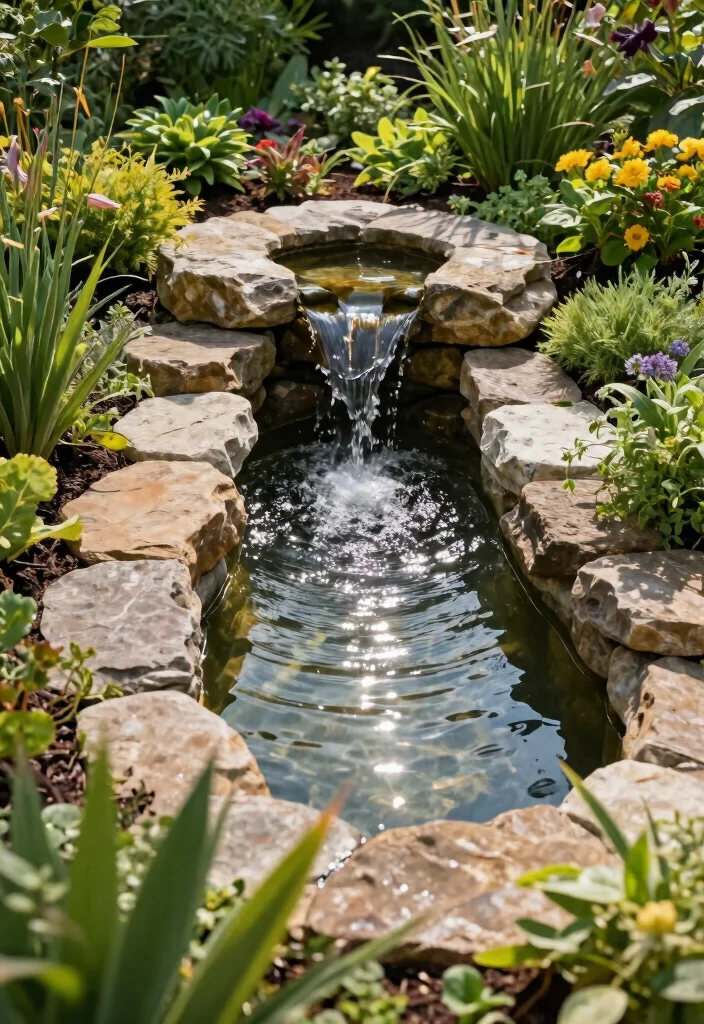 14 Stone Garden Beds That Keep Soil From Washing Out in Rain - 10. Stone and Water Feature Integration 1