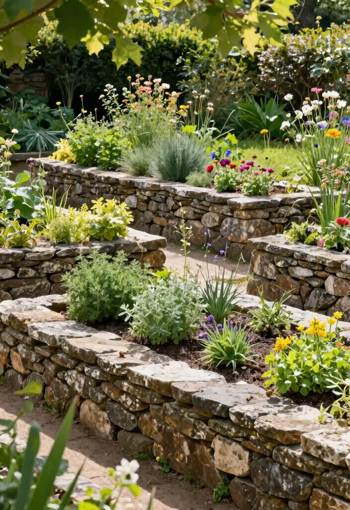 14 Stone Garden Beds That Keep Soil From Washing Out in Rain - 2. Dry Stone Wall Beds 1