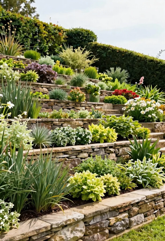 14 Stone Garden Beds That Keep Soil From Washing Out in Rain - 4. Stone Terraced Beds 1