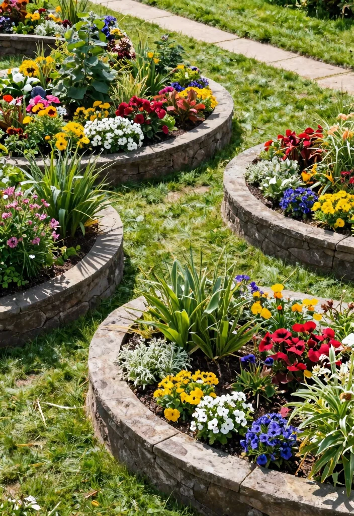 14 Stone Garden Beds That Keep Soil From Washing Out in Rain - 5. Curved Stone Garden Beds 1