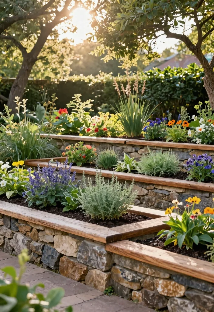 14 Stone Garden Beds That Keep Soil From Washing Out in Rain - 6. Stone and Wood Combination Beds 1