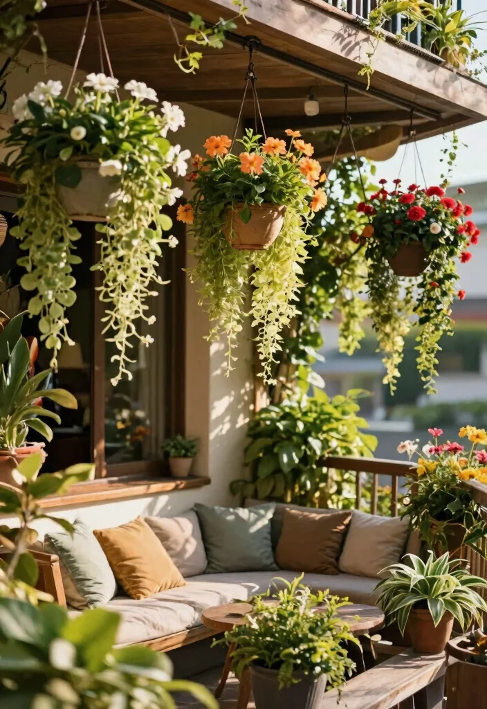 15 Balcony Privacy Screen Ideas for Renters Who Can't Drill - 10. Hanging Planters 1