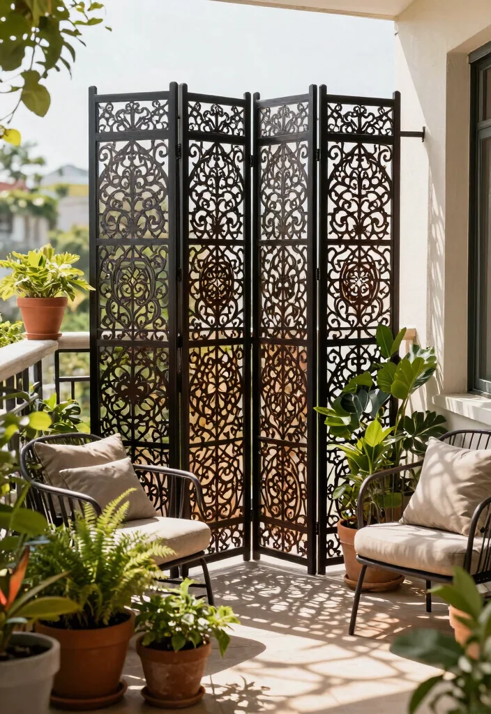 15 Balcony Privacy Screen Ideas for Renters Who Can't Drill - 11. Decorative Screens 1