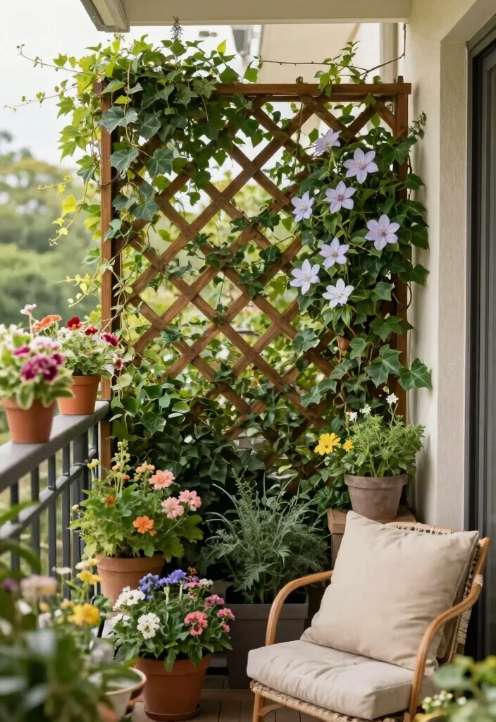 15 Balcony Privacy Screen Ideas for Renters Who Can't Drill - 4. Trellis with Climbers 1