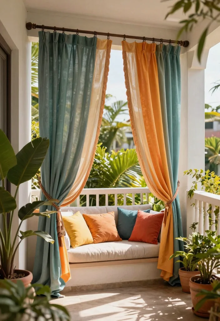 15 Balcony Privacy Screen Ideas for Renters Who Can't Drill - 5. Outdoor Curtains 1