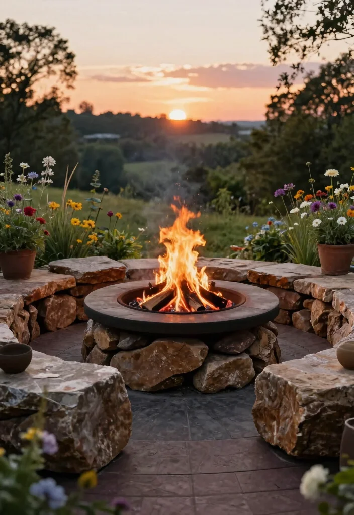15 Deck Fire Pit Ideas That Meet Code Without a Permit - 12. Round Fire Pit with Seating Rocks 1