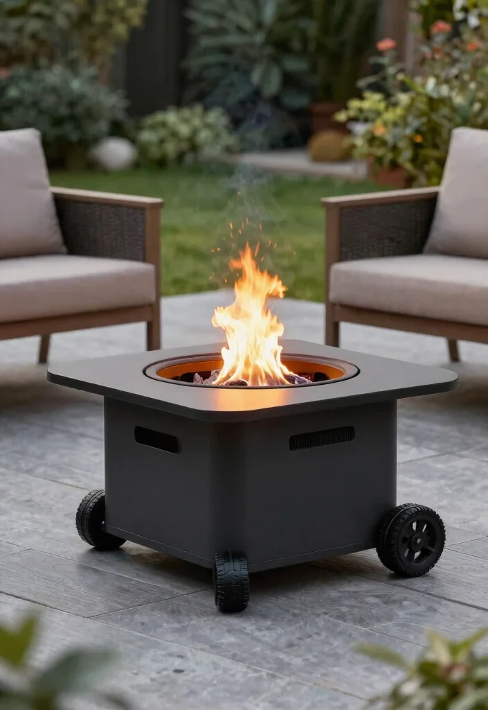 15 Deck Fire Pit Ideas That Meet Code Without a Permit - 6. Portable Fire Pit on Wheels 1