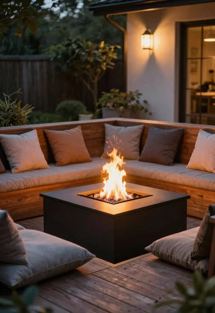 15 Deck Fire Pit Ideas That Meet Code Without a Permit - 9. Fire Pit with Built-in Seating 1