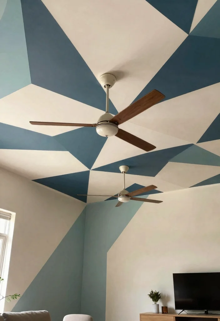 15 False Ceiling Ideas for Halls with Two Fans That Hide Wiring Cheap - 3. Geometric Patterns with Dual Fan Installations 1