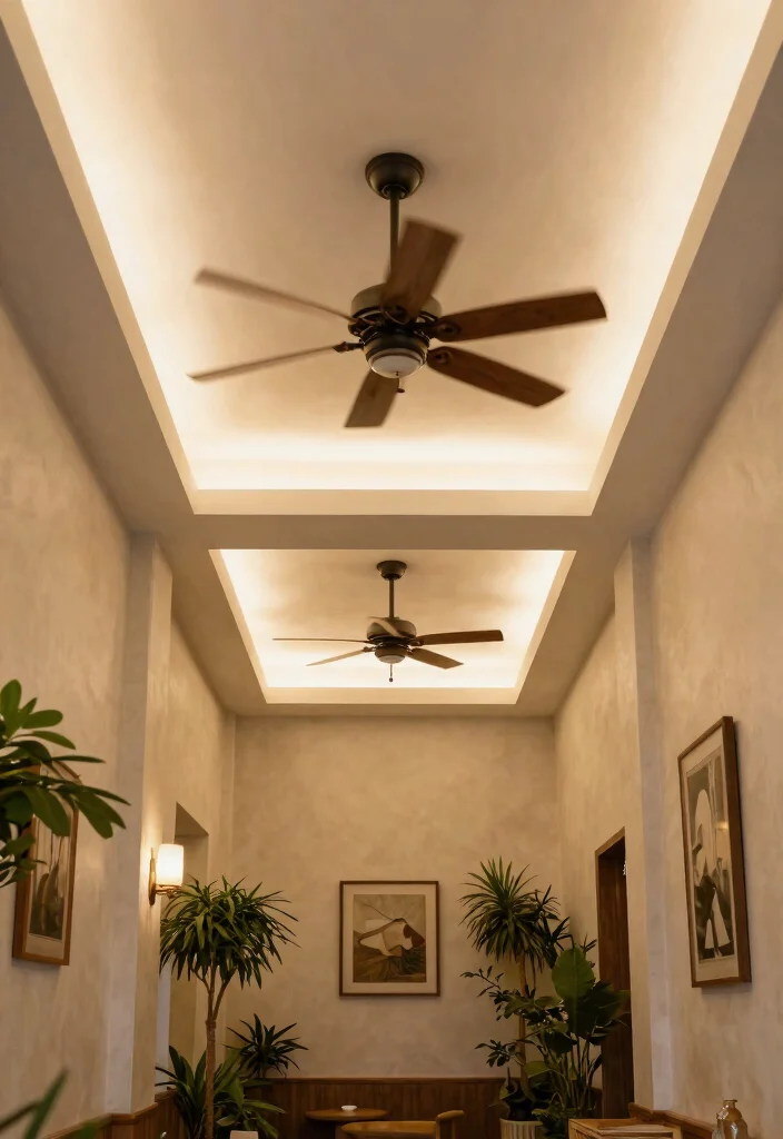 15 False Ceiling Ideas for Halls with Two Fans That Hide Wiring Cheap - 5. Elegant Cove Ceiling with Ambient Lighting 1
