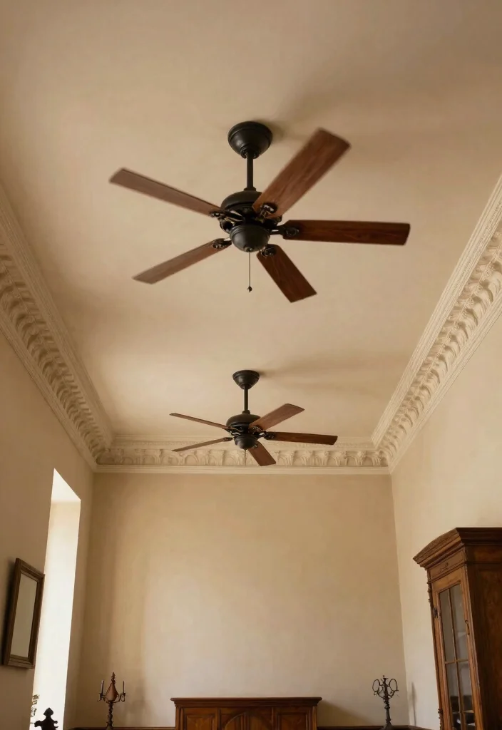 15 False Ceiling Ideas for Halls with Two Fans That Hide Wiring Cheap - 9. Simple Plaster Ceiling with Elegant Cornices 1