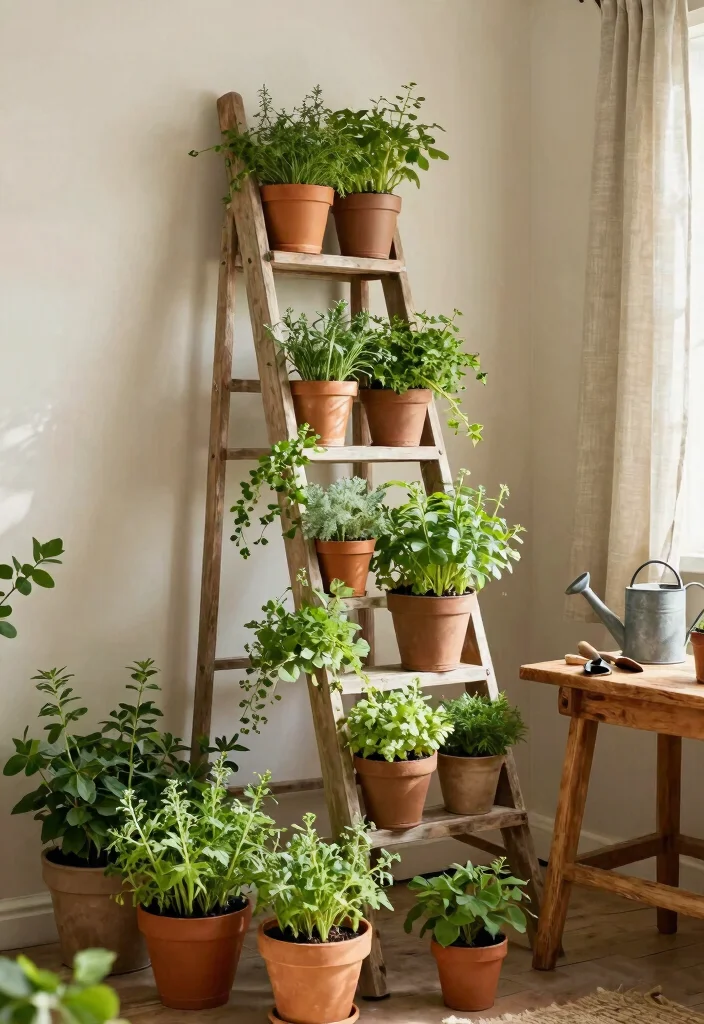 15 Farmhouse Ladder Decor Ideas That Fill Empty Corners on a Budget - 1. Plant Paradise 1