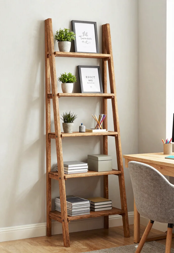 15 Farmhouse Ladder Decor Ideas That Fill Empty Corners on a Budget - 12. Personal Home Office 1