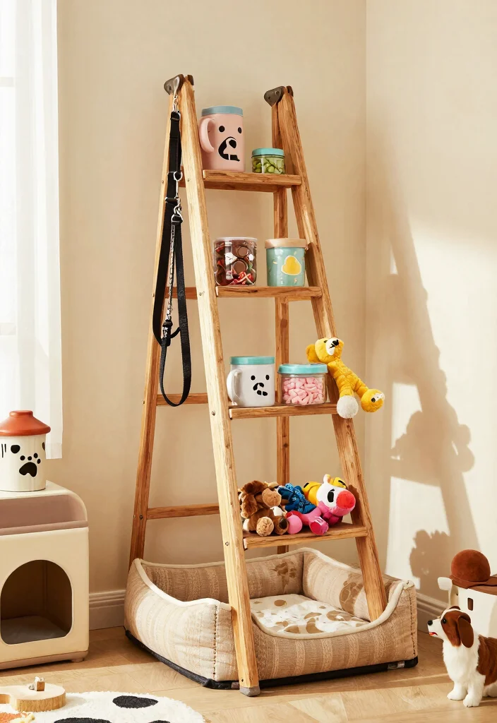 15 Farmhouse Ladder Decor Ideas That Fill Empty Corners on a Budget - 13. Playful Pet Corner 1