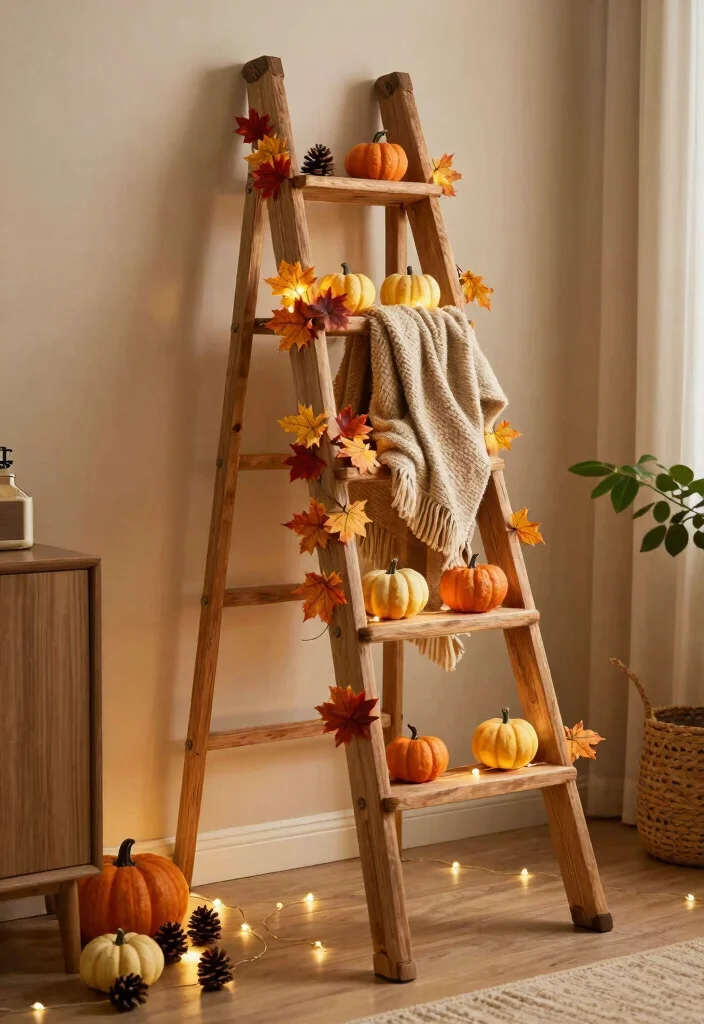 15 Farmhouse Ladder Decor Ideas That Fill Empty Corners on a Budget - 5. Seasonal Decor Highlight 1