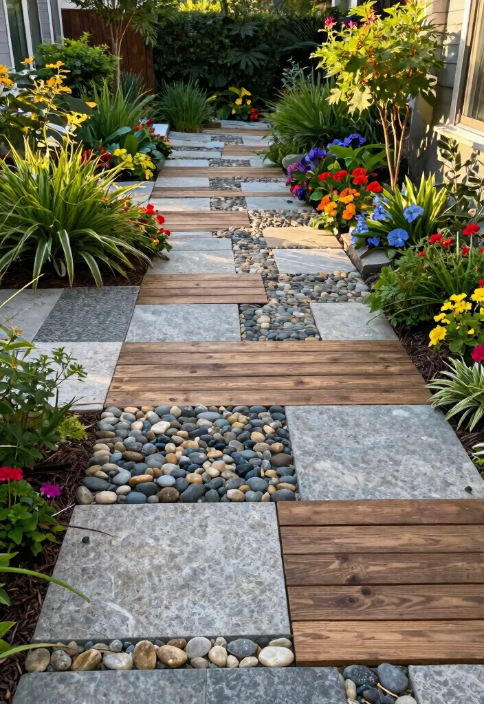 15 Front Yard Paver Ideas That Don't Require Heavy Equipment - 15. Mixed Material Designs 1