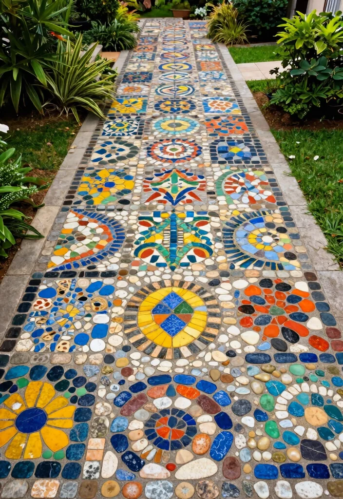 15 Front Yard Paver Ideas That Don't Require Heavy Equipment - 8. Mosaic Art 1