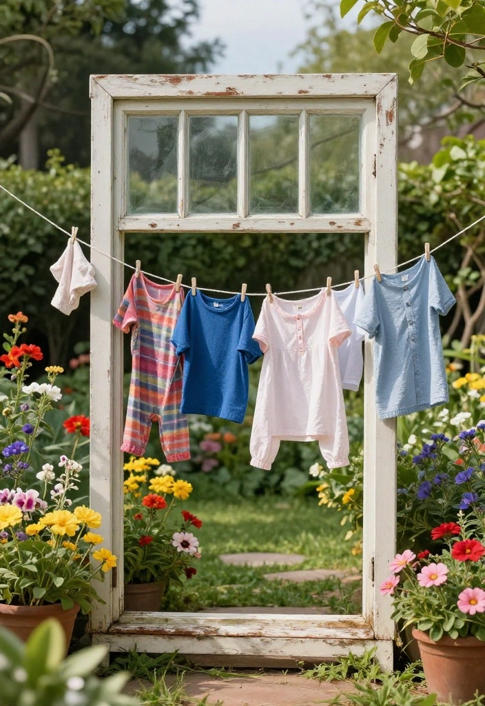 15 Outdoor Clothes Line Ideas That Don't Ruin Your Backyard View - 10. Vintage Frame Clotheslines 1
