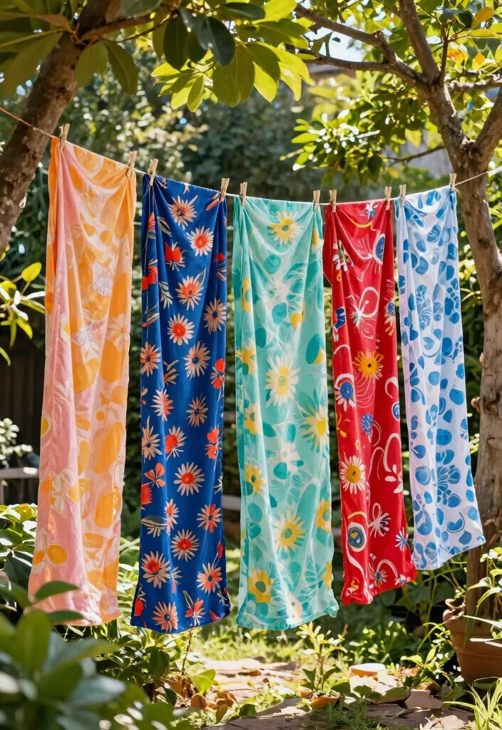15 Outdoor Clothes Line Ideas That Don't Ruin Your Backyard View - 11. Colorful Fabric Strips 1