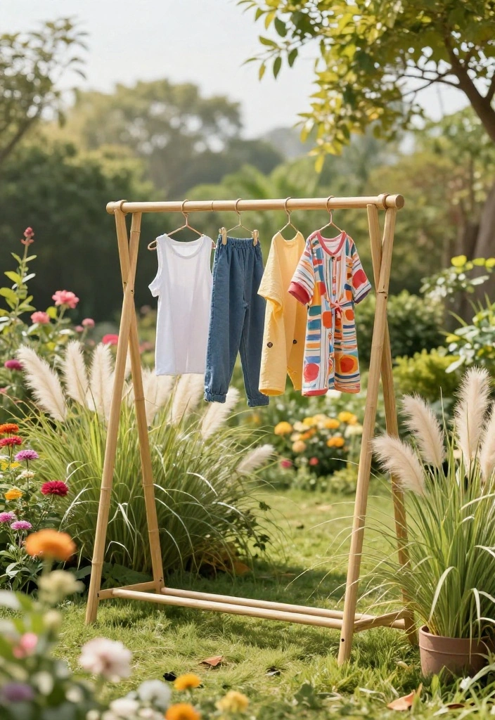 15 Outdoor Clothes Line Ideas That Don't Ruin Your Backyard View - 2. Freestanding Clothes Line with a Twist 1