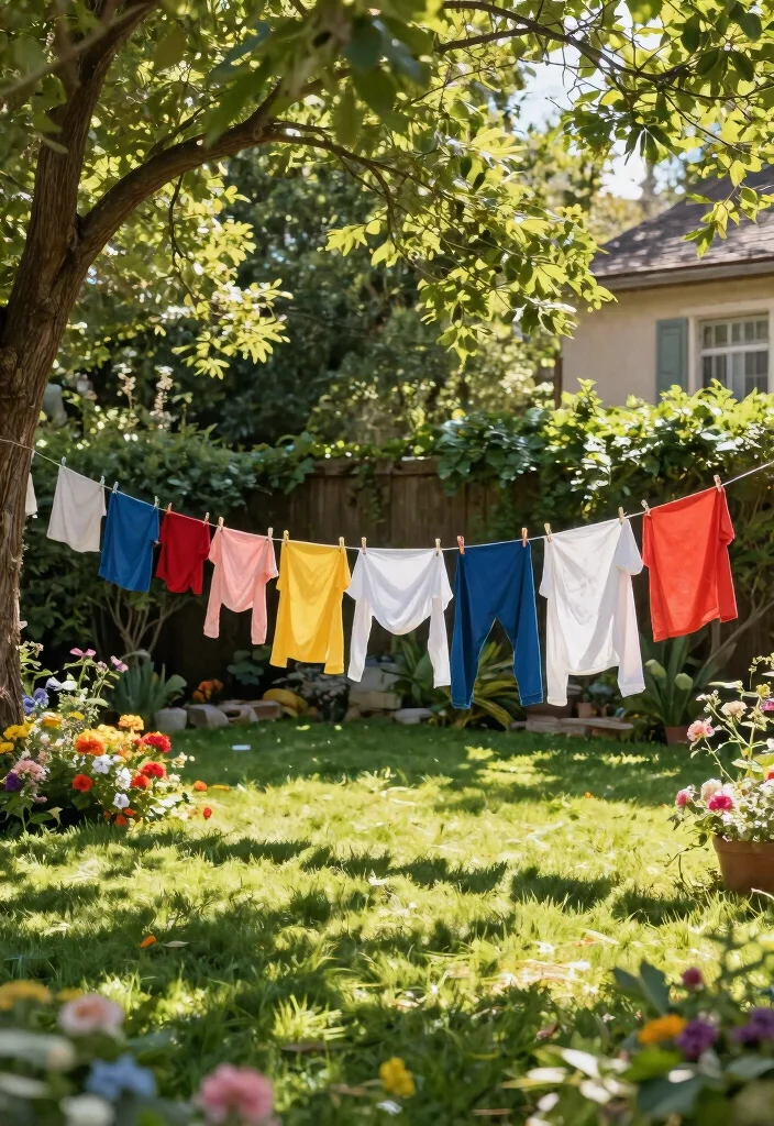 15 Outdoor Clothes Line Ideas That Don't Ruin Your Backyard View - 7. Colorful String Lines 1