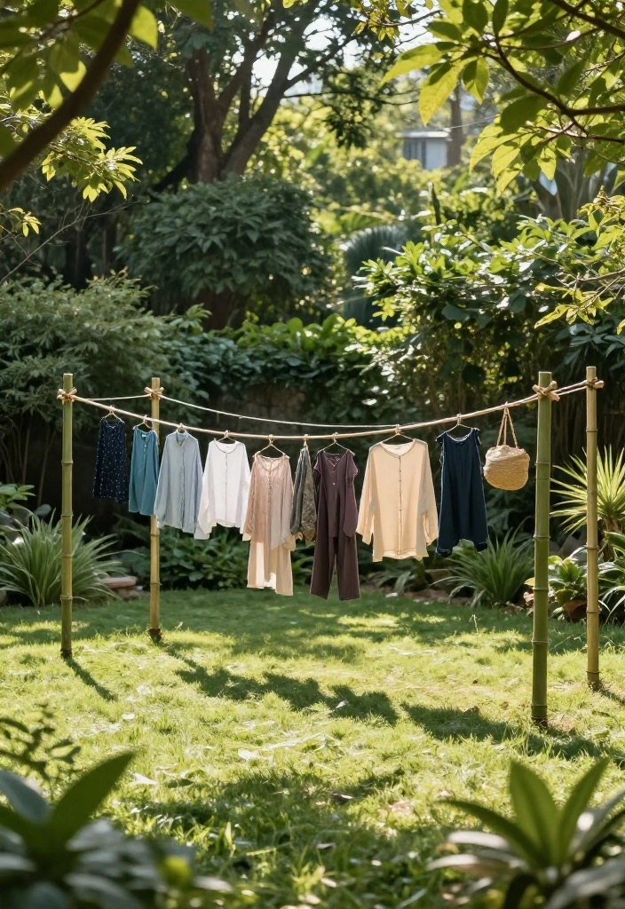 15 Outdoor Clothes Line Ideas That Don't Ruin Your Backyard View - 8. Eco-Friendly Bamboo Lines 1