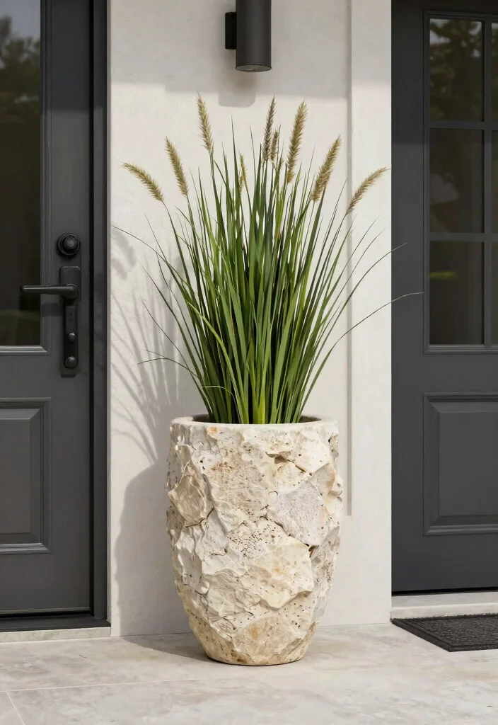 15 Outdoor Planters Front Door Ideas for Small Entry Spaces 13 15 Outdoor Planters Front Door Ideas for Small Entry Spaces - 12. Faux Stone Planter 1