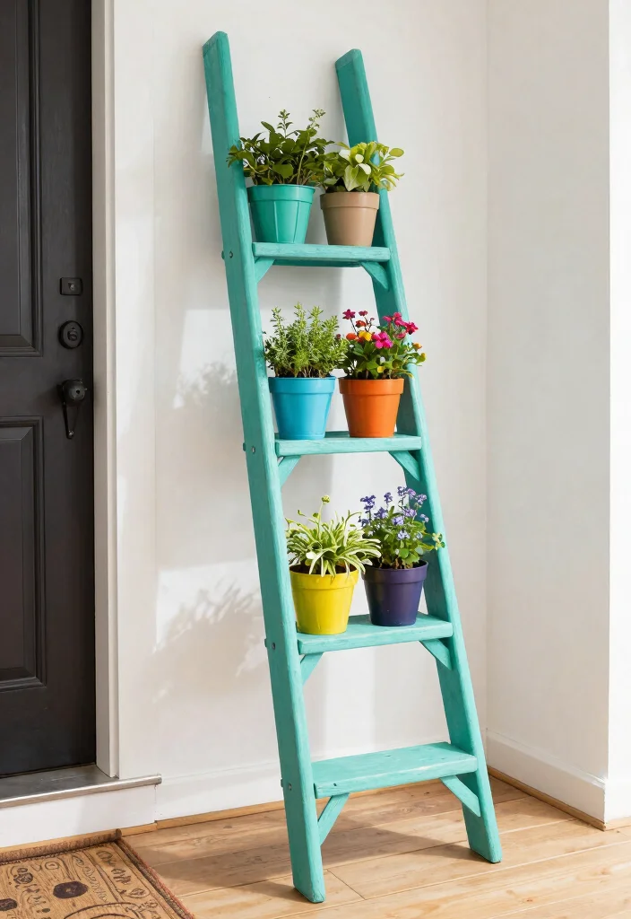 15 Outdoor Planters Front Door Ideas for Small Entry Spaces 6 15 Outdoor Planters Front Door Ideas for Small Entry Spaces - 5. Vertical Planter Ladder 1