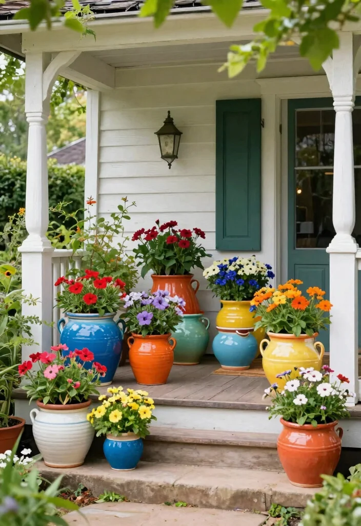 15 Outdoor Planters Front Door Ideas for Small Entry Spaces 10 15 Outdoor Planters Front Door Ideas for Small Entry Spaces - 9. Colorful Ceramic Pots 1