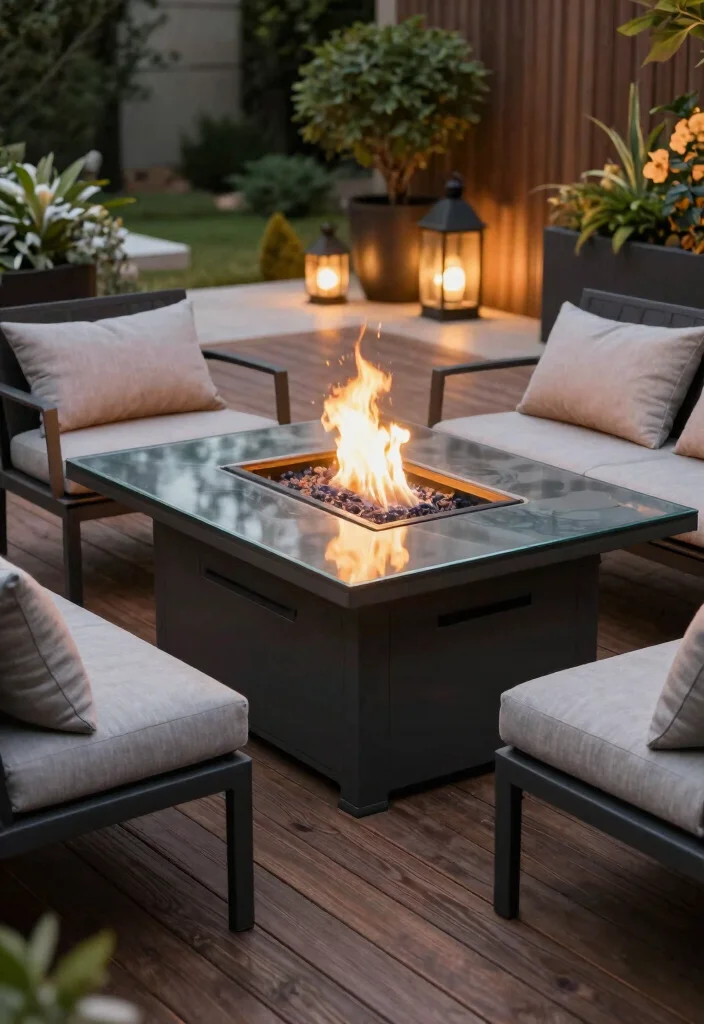 15 Patio Fireplace Ideas on a Budget Without a Full Masonry Build 5 15 Patio Fireplace Ideas on a Budget Without a Full Masonry Build - 4. Fire Pit Table: Dual Purpose Design 1