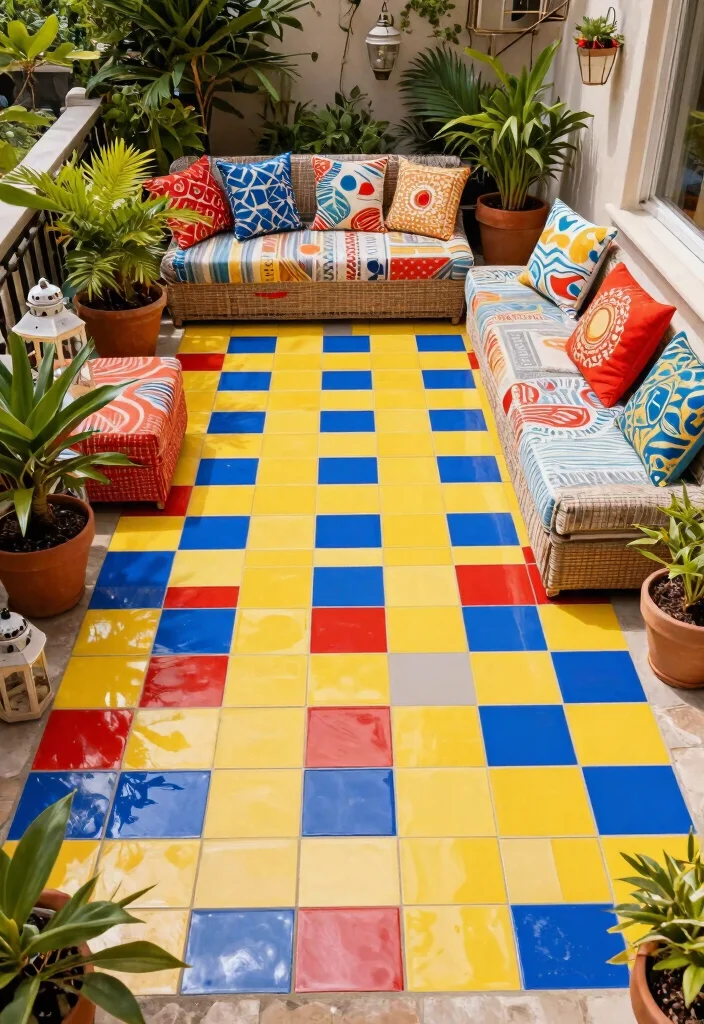 15 Patio Tiles Over Concrete That Don't Require Removal 13 15 Patio Tiles Over Concrete That Don't Require Removal - 12. Colorful Vinyl Tiles 1