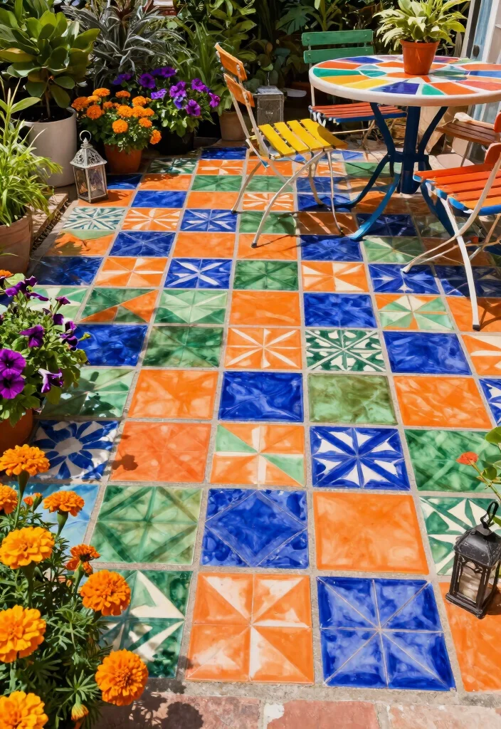 15 Patio Tiles Over Concrete That Don't Require Removal 3 15 Patio Tiles Over Concrete That Don't Require Removal - 2. Vibrant Ceramic Tiles for a Splash of Color 1